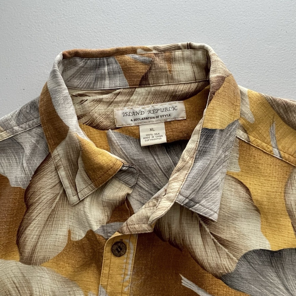 Island Republic Hawaiian S/S Shirt 100% Silk‎ All Over Print Orange XL